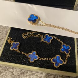 Four leaf clover bracelet necklace set