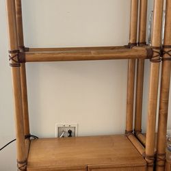 2 Vintage Coastal Rattan Etageres