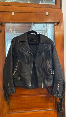 Vintage Wilson black leather fringe motorcycle jacket