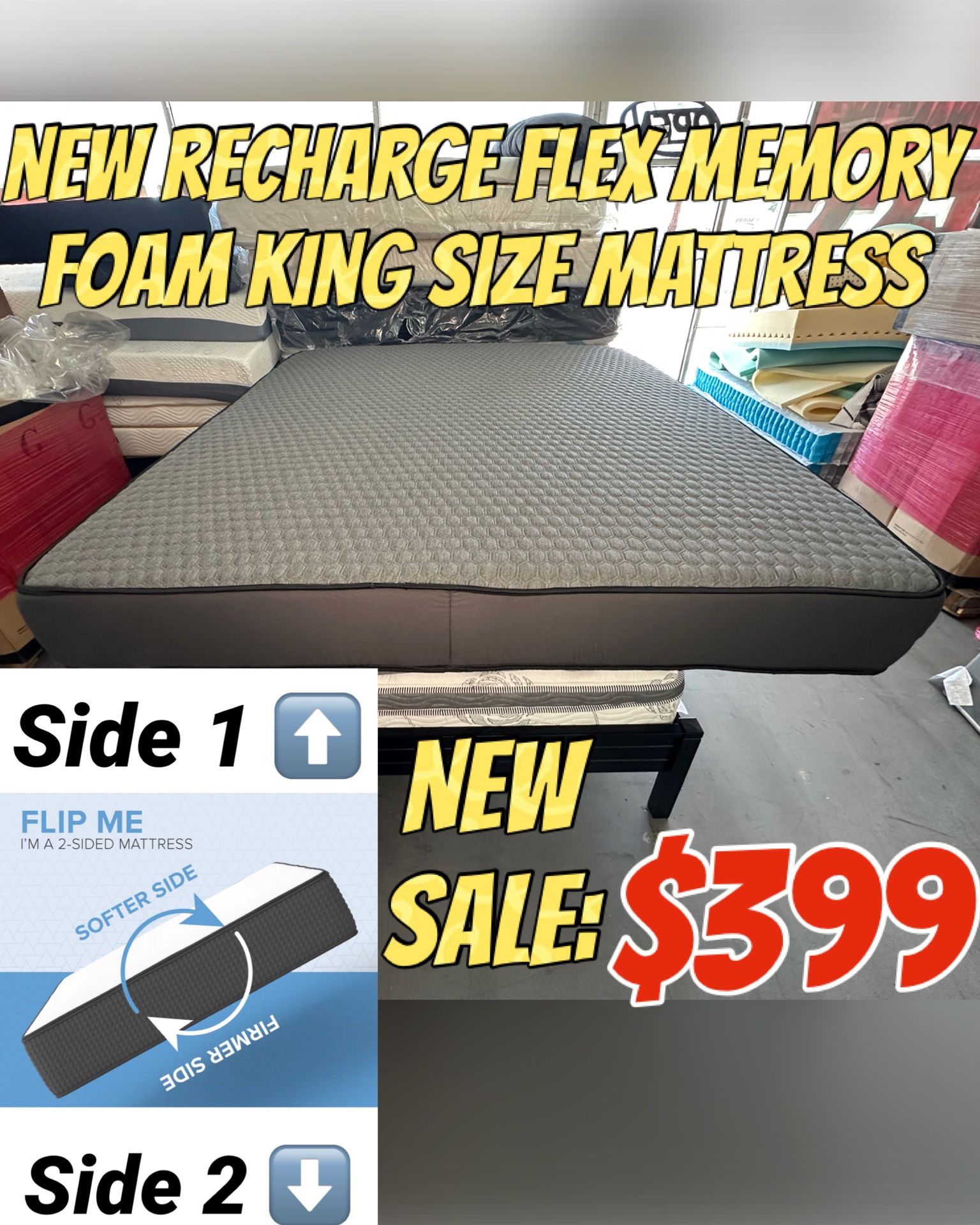 NEW RECHARGE FLEX MEMORY FOAM KING SIZE DOUBLE SIDED MATTRESS