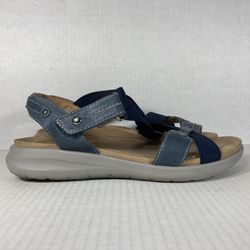Earth Bali Size 7 Wide Women Sandals Blue Beige Tan Gray Leather Strappy Comfort