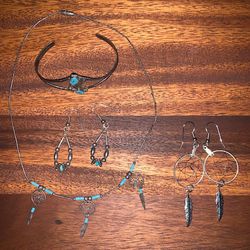 Southwest Native Jewelry Liquid Sterling Silver Turquoise Gemstone Dreamcatcher