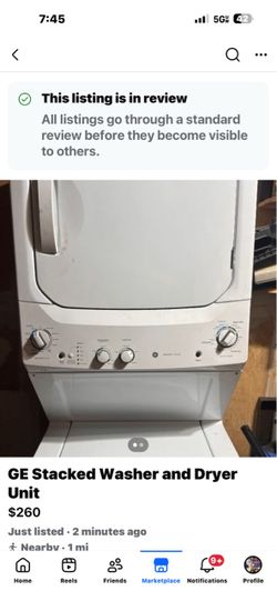 GE Stacked Washer and Dryer Unit