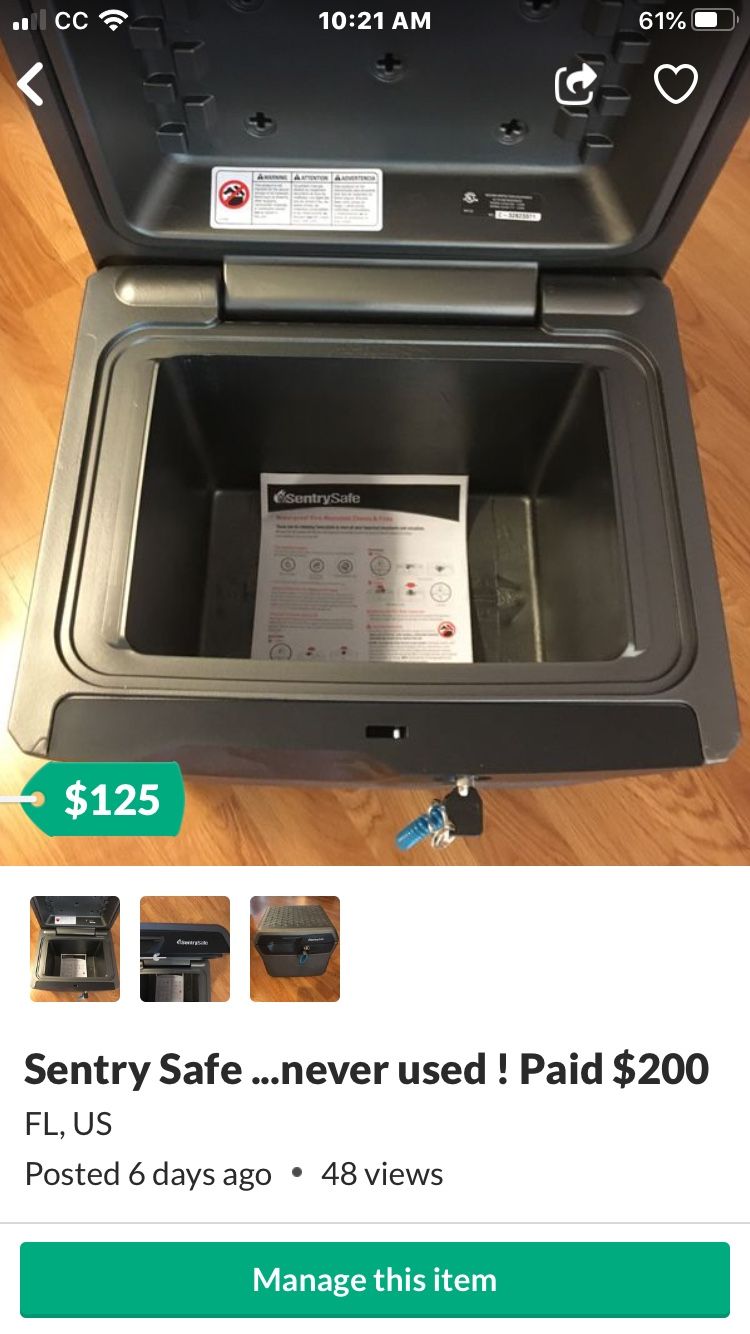 Never used! - Sentry Safe . Paid $200 / Office Depot / asking $100