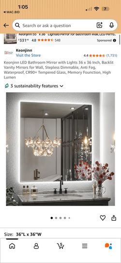 36” x 36” LED Bathroom Mirror w/ Lights + Anti-Fog (Modern)