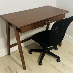  Mid-Century Style Desk with Drawer + Swivel Office Chair