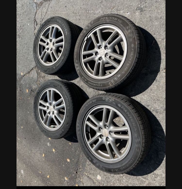 4 — 205/55r16 5x100 5x3.94 Stock Subaru Impreza Toyota Prius Corolla Wrx Crosstrek Wheels Rims Good Treads 80% Tires!