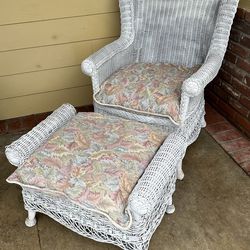 wicker chair and foot rest