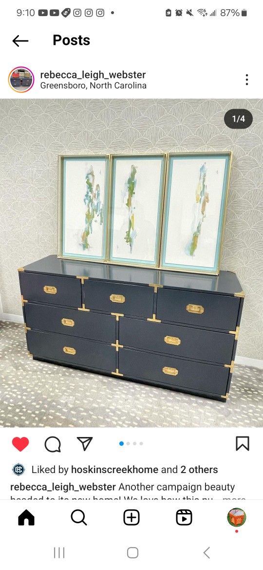 Mcm #Mcampaign-style #Mvintage dresser with seven drawers made by Bernhardt Furniture