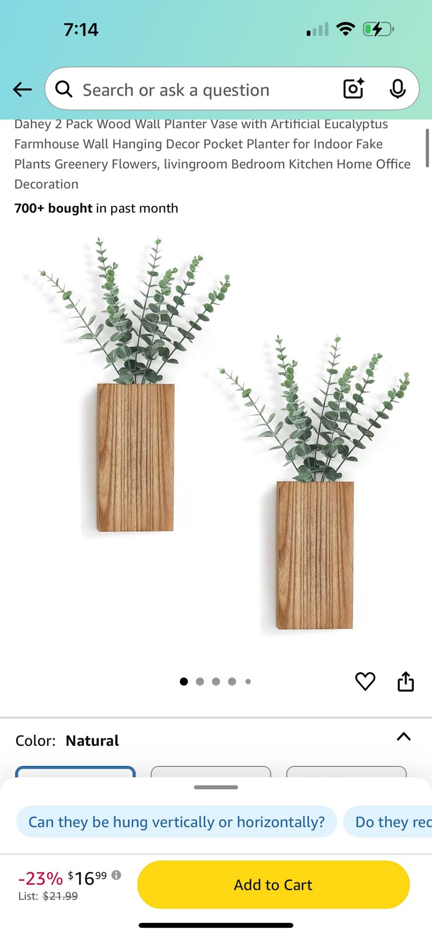 Dahey 2 Pack Wood Wall Planter Vase with Artificial Eucalyptus Farmhouse Wall Hanging Decor Pocket Planter for Indoor Fake Plants Greenery Flowers, li