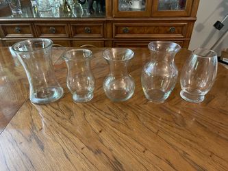 Lot of 5 Beautiful Glass Vases in a Variety of Shapes and Sizes (Will Sell as a Lot or Individually)