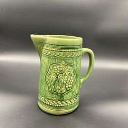 Uhl McCoy Pottery Pitcher Tankard Green Glazed Grape Leaf Stoneware Antique