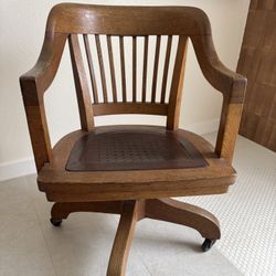 Vintage Oak Swivel Chair With Armrests
