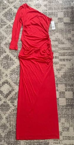 NWT Nicole Miller one shoulder maxi  dress with thigh slit in red size 10