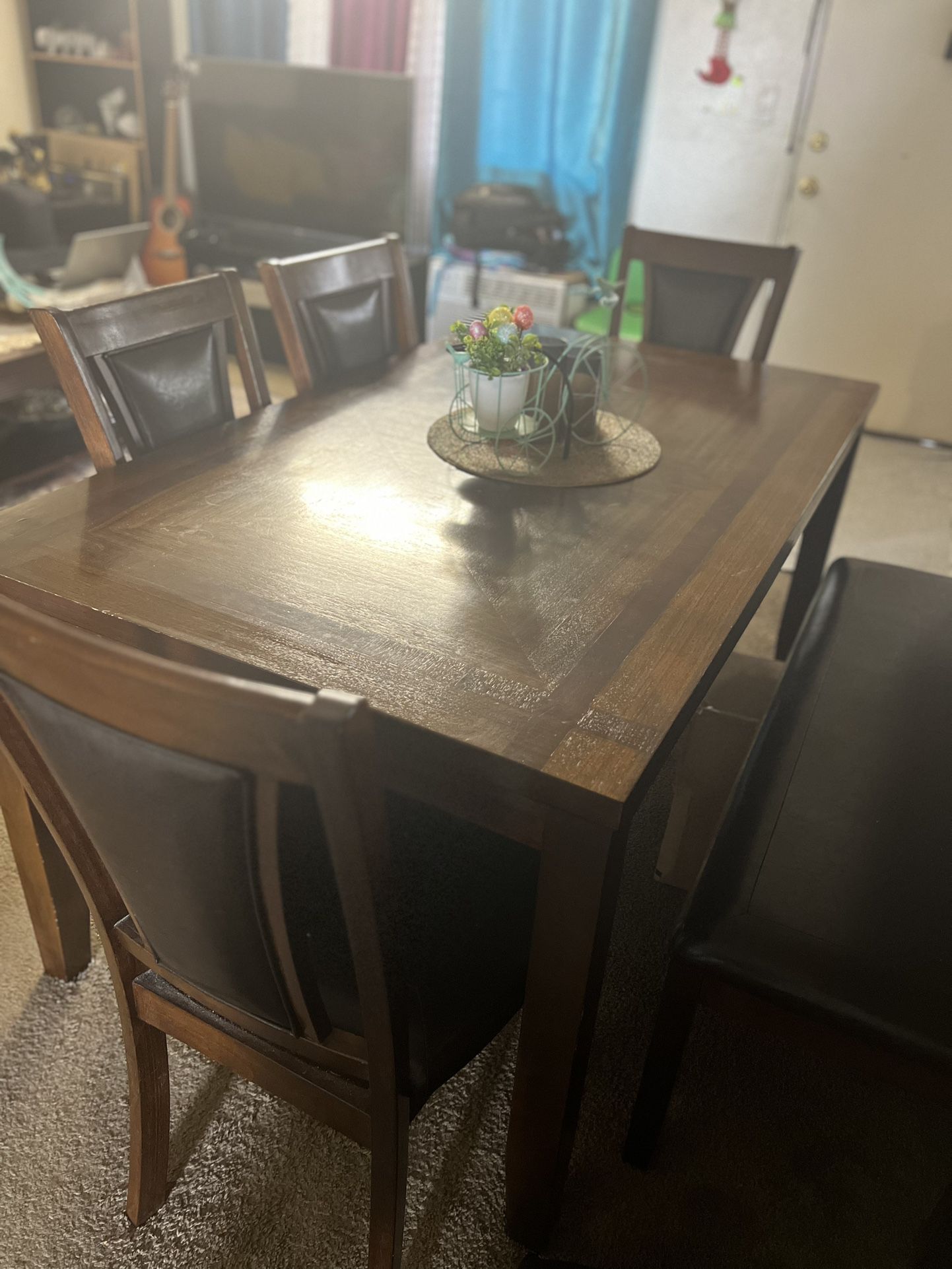 Wooden Dinning Table With four  Chairs And A Bench