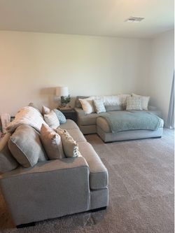 Gray Fabric Sofa with Ottoman