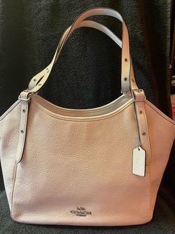 COACH pebbled-leather shoulder/tote bag in a chalk/ivory color with silver-tone hardware.