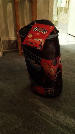 A kid's Lightning McQueen sleeping bag