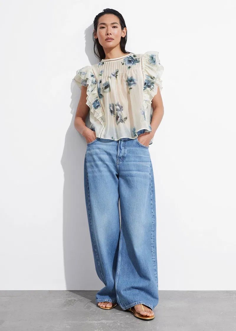 NWT &other Stories Blue Ruffle Floral Top