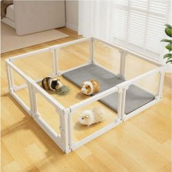 Acrylic Guinea Pig Cages for 2, 15.5 sq ft Guinea Pigs Playpen with Door, Clear Rabbit Playpen Indoor for Pigges, Puppies, Hedgehogs, Quail, Chickens 