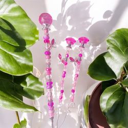 Garden fairy wands ,set of 3  plant sticks , yard art , plant decorations. 14 inch and 10 inch , dragon fly charm,