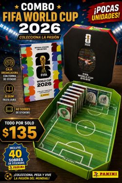Album panini pasta dura + 40 sobres +caja mundialista 🏟