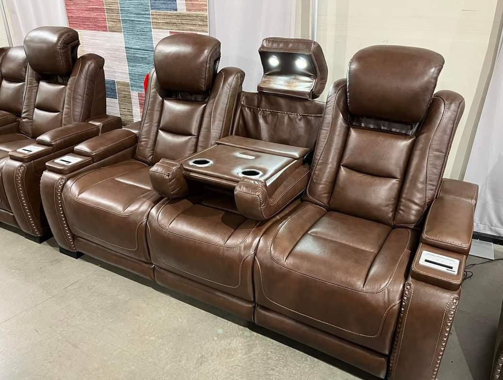 Brown Leather Power Reclining Sofa 