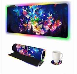 RGB LED Gaming Mouse Pad, 14 Modes Glow Pad, Extra Large Gaming Mousepad, 35.4 x 15.8 inch Extended Big Waterproof Keyboard Mouse Pad Mat, Colorful Ab