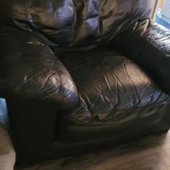 Prestine Condition Black Leather Oversized Chair 
