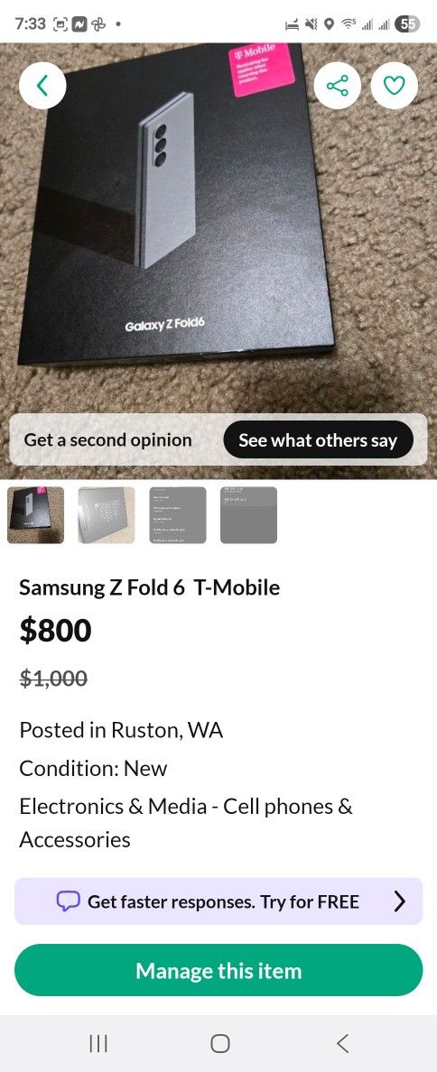 Galaxy Zfold 6 Trade+$ 256gb
