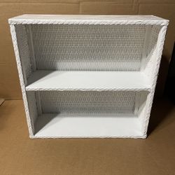 White Wicker And Wood Hanging Wall Shelf 