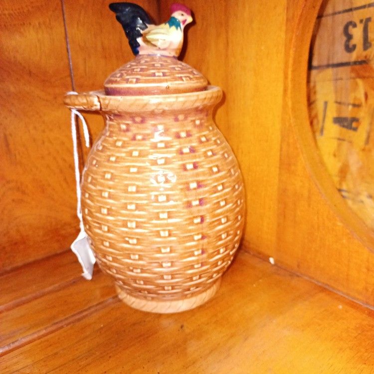 Vintage Jar , Rooster Top  Upper Mann