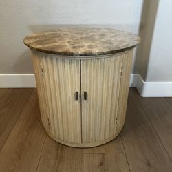 Vintage Century Furniture Neoclassical Roman Round Marble Top Side Table w/ Solid Wood Fluted Base