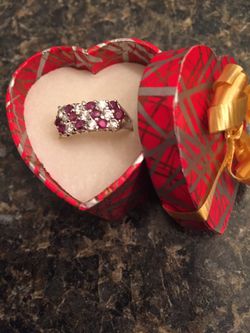 Sterling silver red and white crystal ring