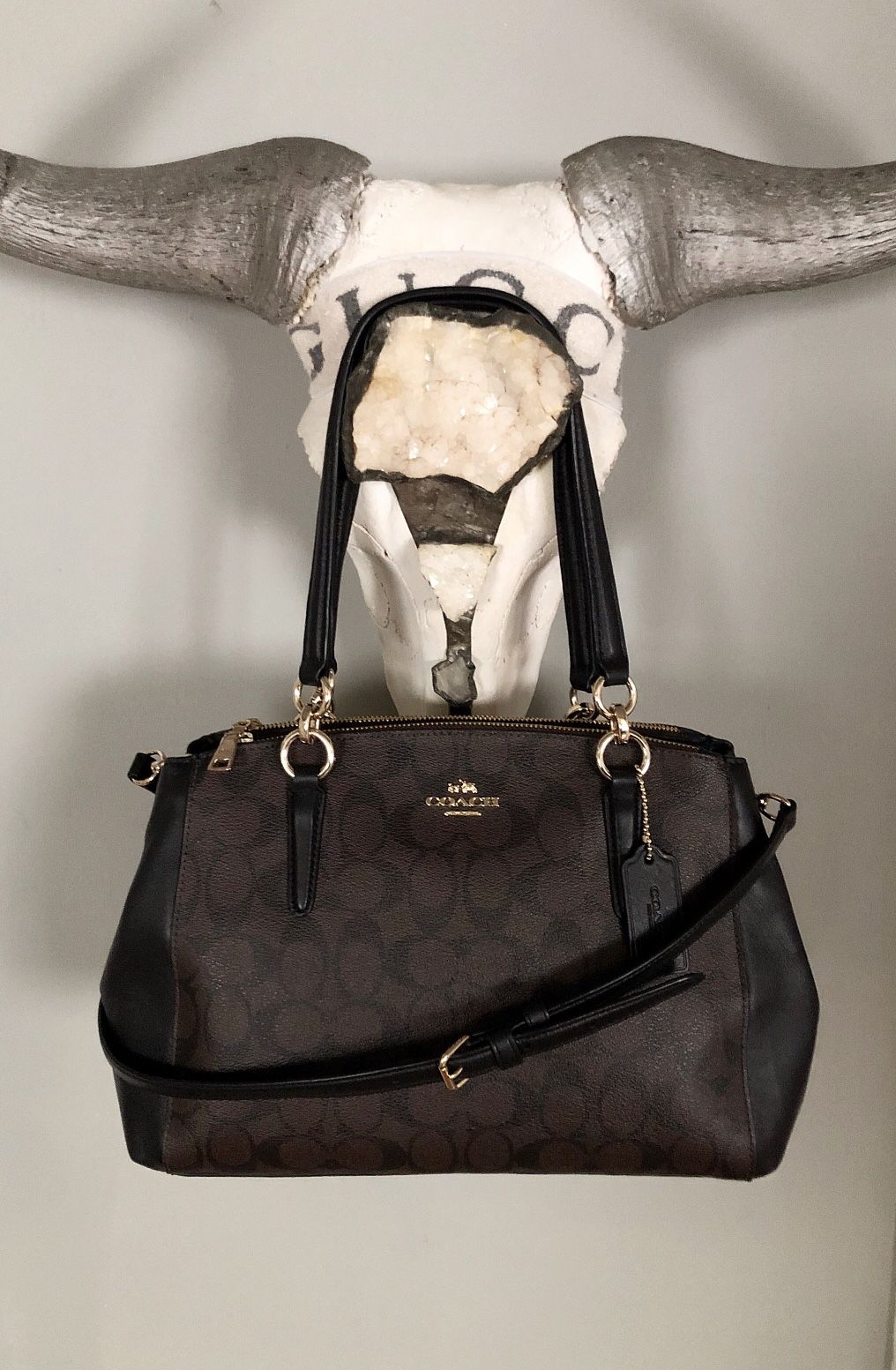 New! Coach Christie Carryall bag retail $395 Brand new without tags. 100% Authentic! Two lined outer zippered pockets, with a center open top compart