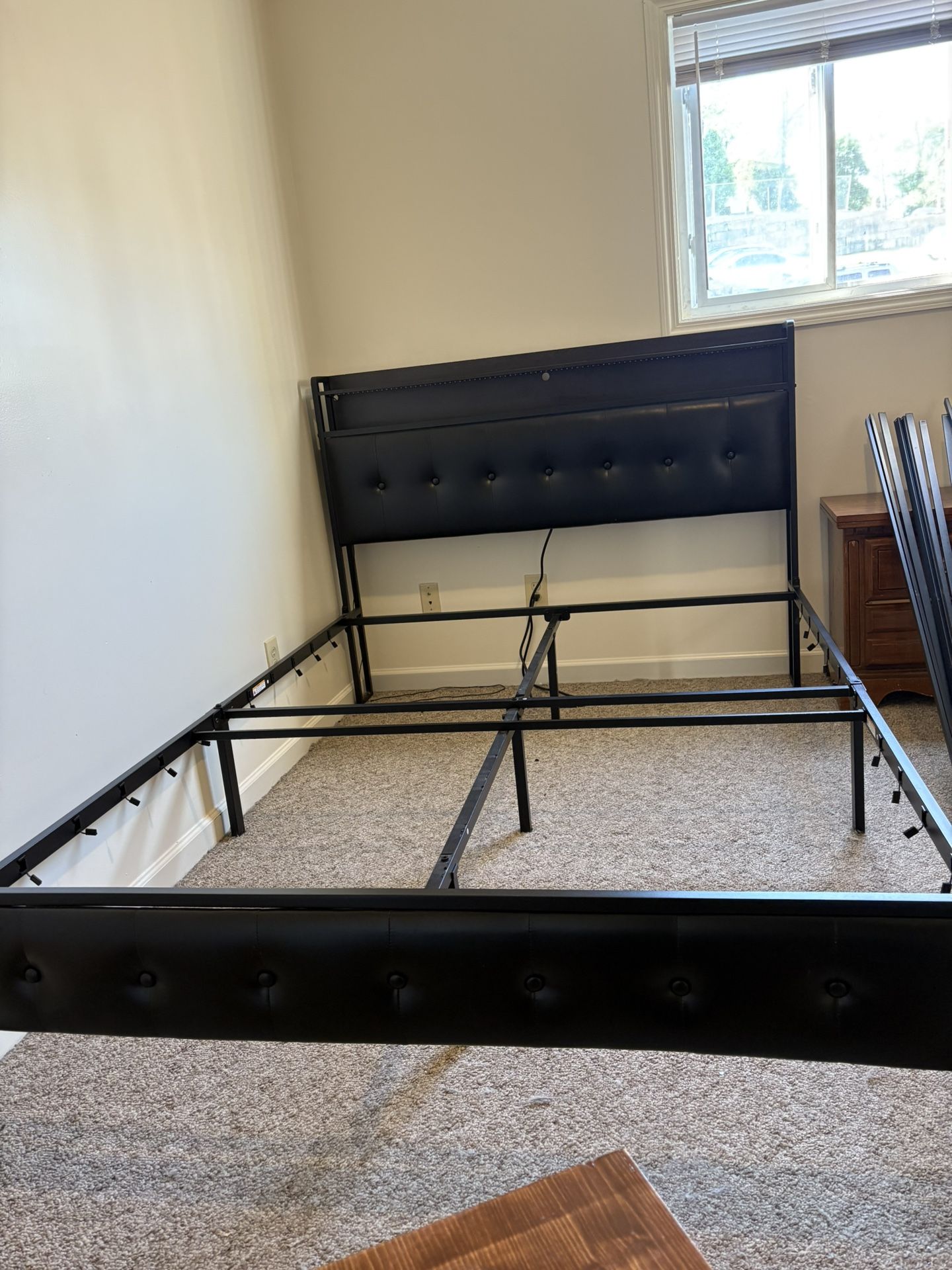 bed frame size-full (electric outlets in head board)