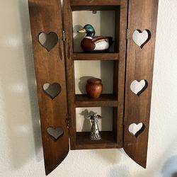 Rustic Wooden Heart Cutout Curio Shelf 