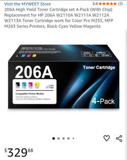 206A High Yield Toner Cartridge set 4-Pack (With Chip) Replacement for HP 206A W2110A W2111A W2112A W2113A Toner Cartridge work for Color Pro M255, MF