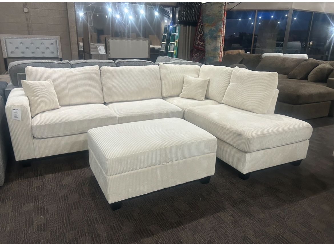Comfy Sectional And Ottoman In Cream (other Colors Available)