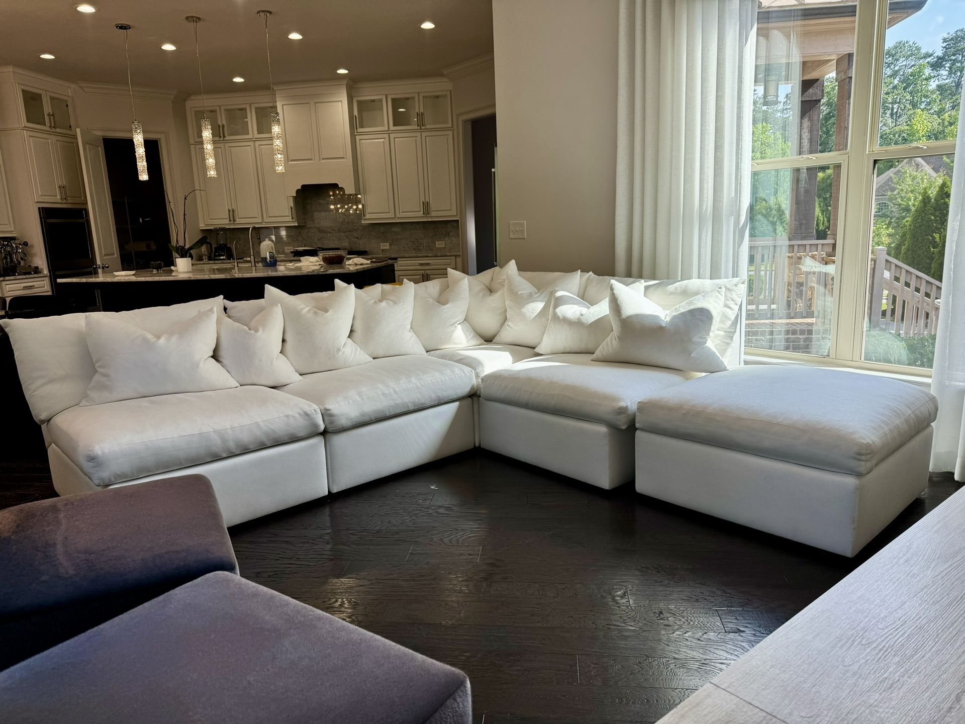 Beautiful White Linen Four Piece Sectional +ottoman