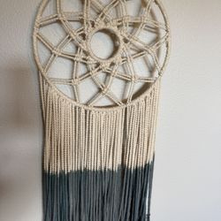 Boho Macrame Dreamcatcher Wall Hanging – Neutral Cotton Wall Decor