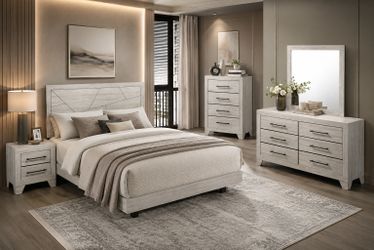 4 Piece Light Gray Queen Bedroom Set Bed Dresser Mirror Nightstand Cama Recamara Muebles Venta Furniture Sale