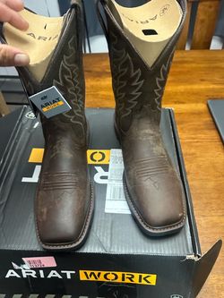 Ariat Groundbreaker Wide Square-Toe Western Work Boots for Men - Brown - 9M
