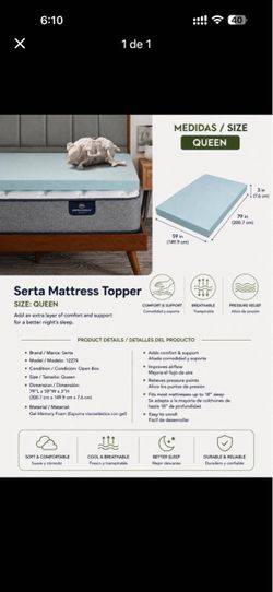 Serta Queen Gel Memory Foam Mattress Topper