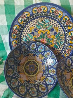 Pottery Barn Del Sol Melamine Serving Set 18" Platter & Two 12" Serving Bowls, Brand New, for Party, Events