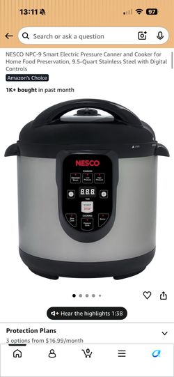 NESCO NPC-9 Smart Electric Pressure Canner and Cooker 9.5-Quart Stainless Steel Digital Controls