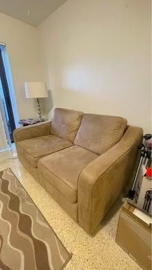 Tan Suede Loveseat Sofa