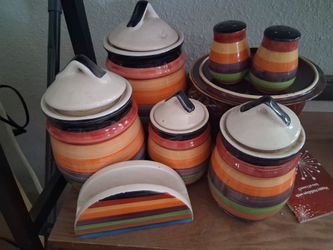 Ceramic Striped Kitchen Canister Set