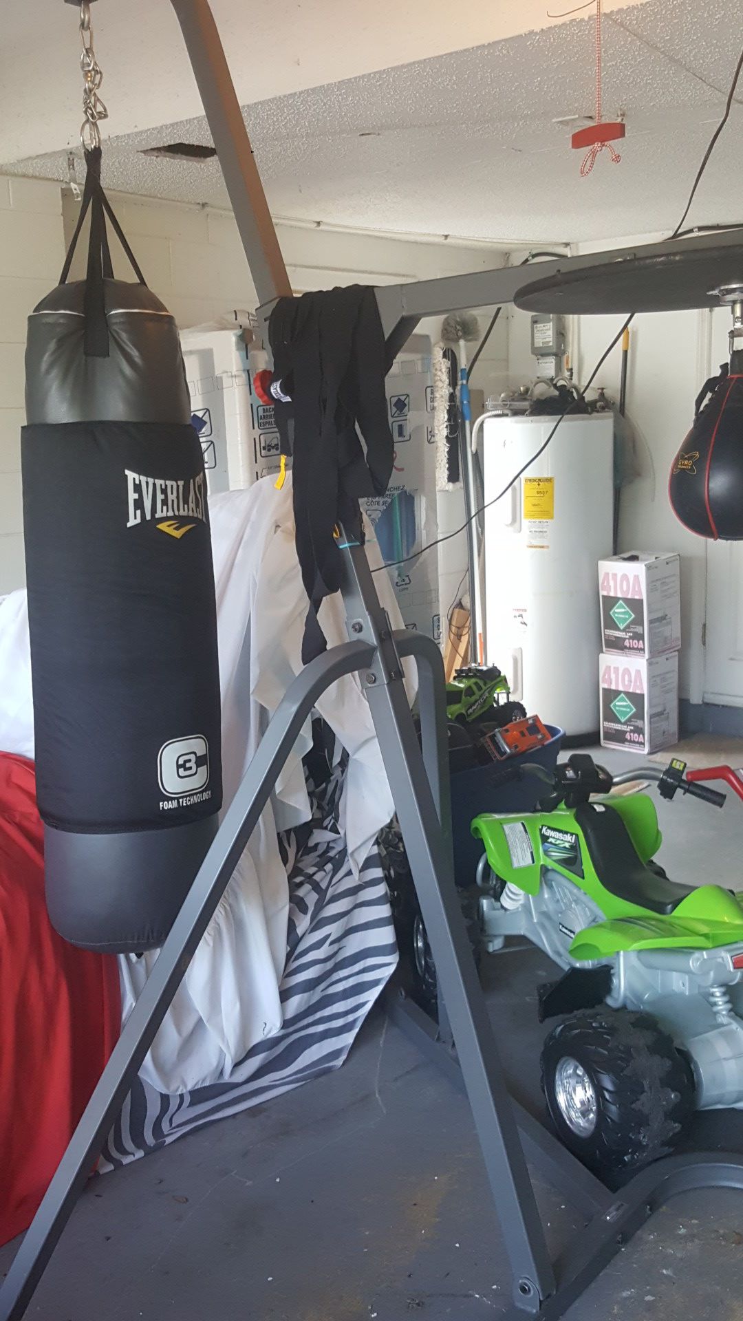 Punching bag & speed bag & bench press and barbell