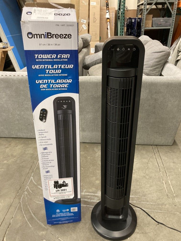 LIKE NEW - Costco - OmniBreeze Premium Tower Fan with Internal Oscillation - Retail $49